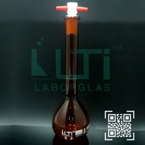 2715-AMBER GLASS, QR. CODED VOLUMETRIC FLASK WITH PTFE STOPPER, CLASS A, SERIALIZED WITH INDIVIDUAL CERTIFICATE ASTM E-288