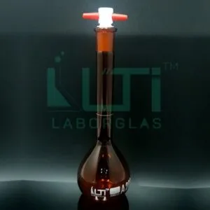 2720-AMBER GLASS VOLUMETRIC FLASK WITH PTFE STOPPER, CLASS A, SERIALIZED WITH INDIVIDUAL CERTIFICATE ASTM E-288