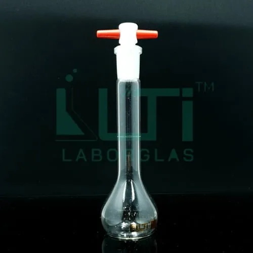 2930-CLEAR GLASS WIDE MOUTH VOLUMETRIC FLASK WITH PTFE STOPPER, CLASS A, SERIALIZED WITH INDIVIDUAL CERTIFICATE ASTM E-288