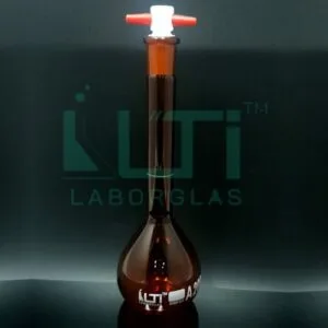 3002-AMBER GLASS, NARROW MOUTH VOLUMETRIC FLASK WITH PTFE STOPPER, CLASS A WITH INDIVIDUAL CERTIFICATE (USP)