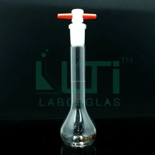 3008-CLEAR GLASS, NARROW MOUTH VOLUMETRIC FLASK WITH PTFE STOPPER, CLASS A WITH BATCH CERTIFICATE (USP)