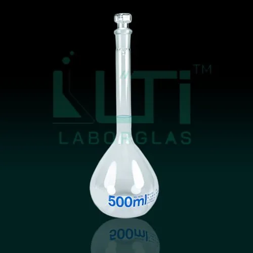 3210-CLEAR GLASS, VOLUMETRIC FLASKS, CLASS-B, WITH HOLLOW GLASS STOPPER, ISO