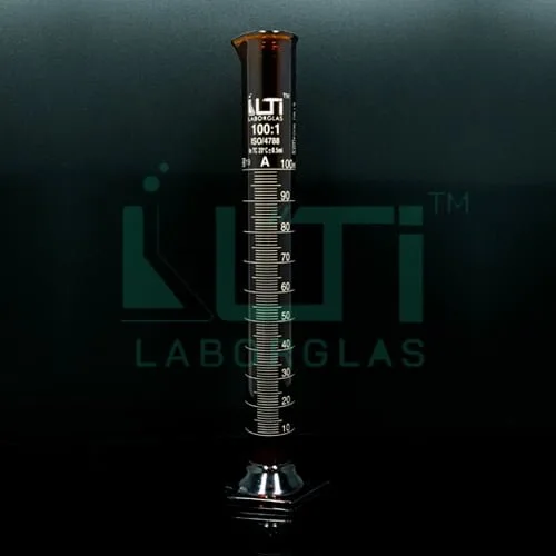 3740-Amber Glass, Measuring Cylinder with Hexagonal Base, Class-A, Individual certificate