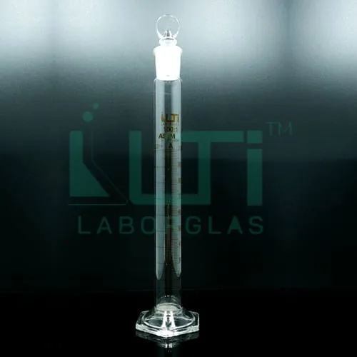 3850-Mixing Cylinder, Clear glass with Hexagonal base, Class-A, seriailzed, ASTM