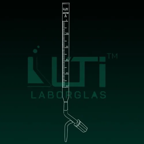 4170-ASTM, CLEAR GLASS, CLASS A BURETTE, SERIALISED AND CERTIFIED, STRAIGHT BORE NEEDLE VALVE KEY STOPCOCK