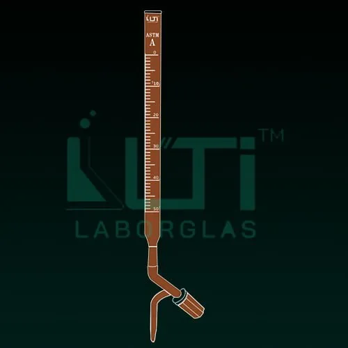 4290-ASTM, AMBER GLASS, CLASS A BURETTE, SERIALISED AND CERTIFIED, STRAIGHT BORE NEEDLE VALVE KEY STOPCOCK
