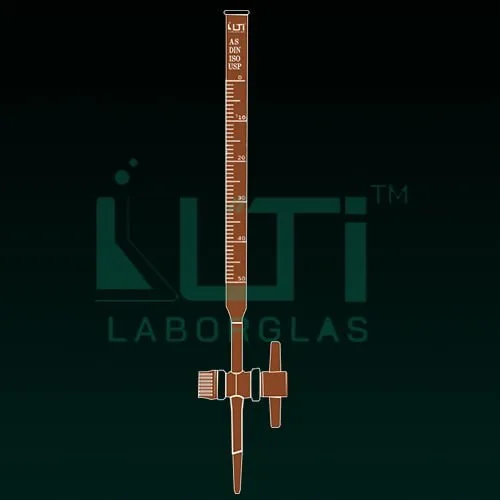 4340-AMBER GLASS CLASS AS BURETTE, PTFE KEY STOPCOCK WITH BATCH CERTIFICATE DIN/ISO, USP
