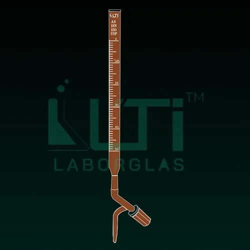 4350-AMBER GLASS BURETTE WITH PTFE NEEDLE VALVE STOPCOCK, CLASS AS WITH INDIVIDUAL CERTIFICATE, DIN/ISO, USP