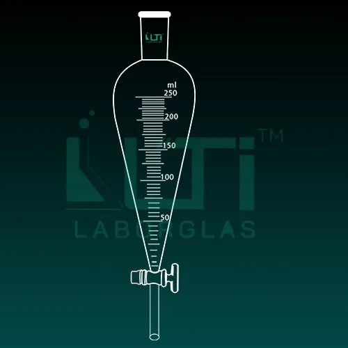 6870-Separating Funnel, Squibb shape, With Graduation, Solid Glass Stopcock, ISO